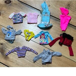 Lot of 10 Barbie Doll Clothes. Tops. Dress. Hoodie. SpongeBob.